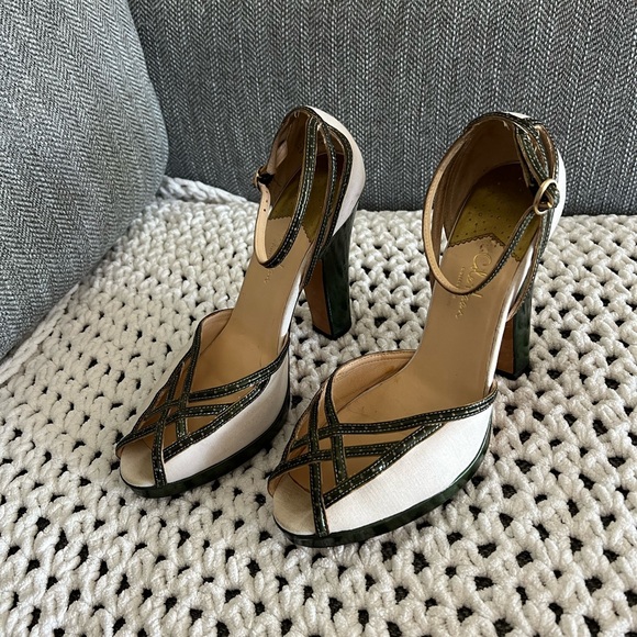 Cole Haan Nike Air size 9.5 cream green platform chunky heels retro vintage look - Picture 1 of 9